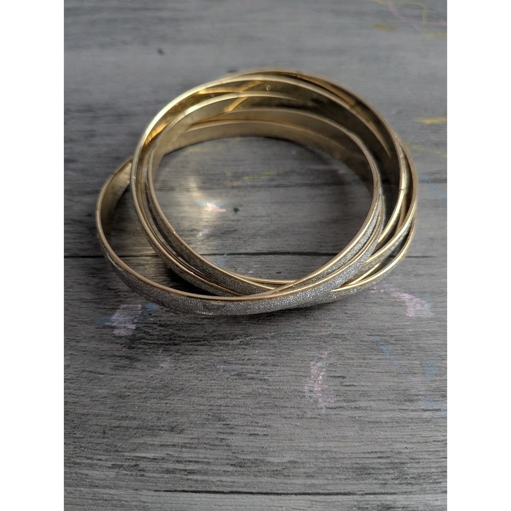 Gold and Silver Tone Glitter Interlocking Rolling Bangle Bracelet Set